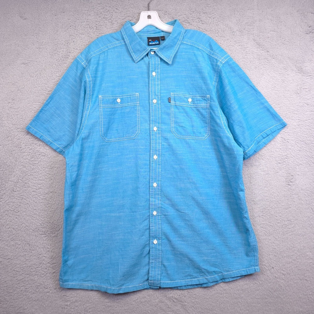 Kavu Shirt‎ Mens 2XL Blue Short Sleeve Relaxed Fit Canvas Outdoor Utility Sports